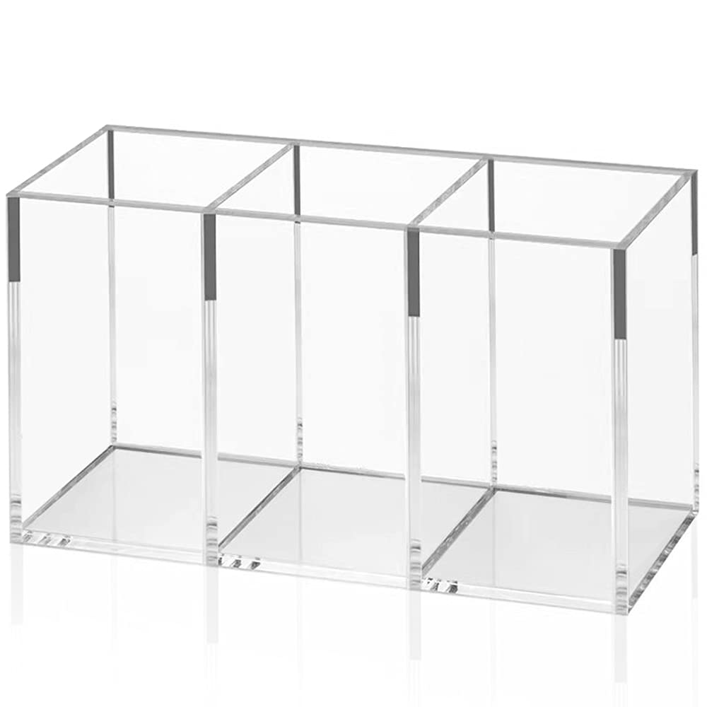NIUBEE Acrylic Pen Holder 4 Compartments, Clear Desk Pencil Organizer Cup