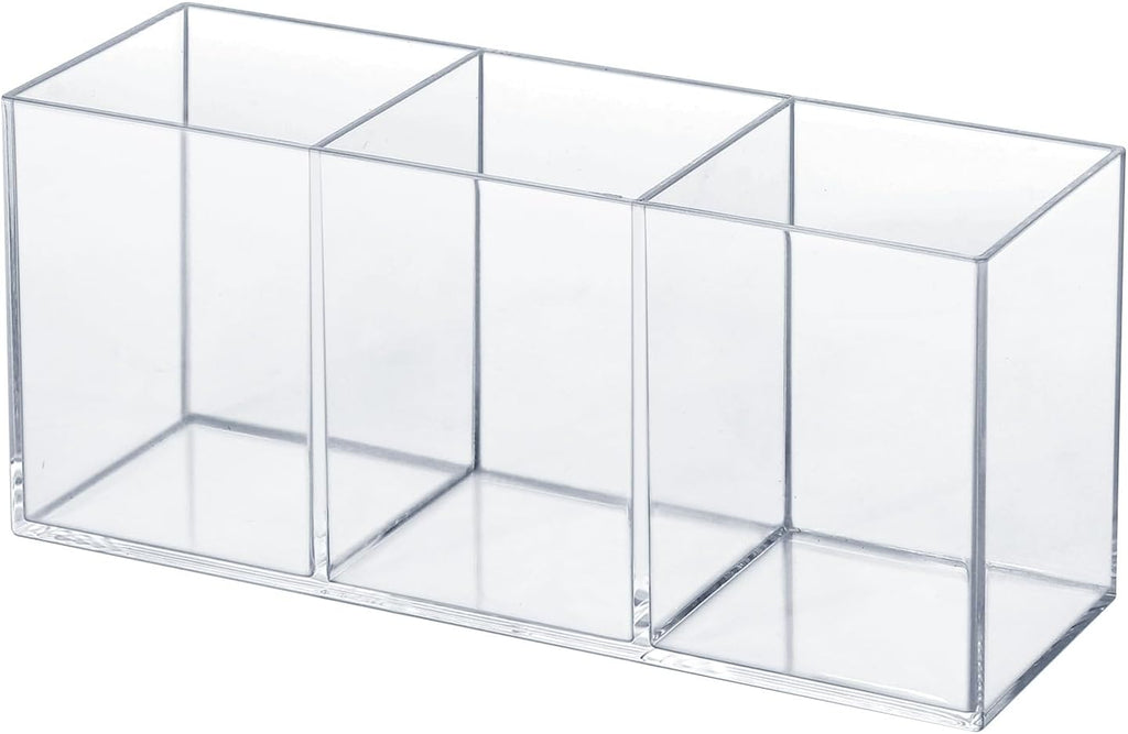 elysolpluv Clear Acrylic Silverware & Pen Organizer Caddy, Transparent Plastic Silverware Holder, Perfect for Office, Bedroom, and Bathroom Storage