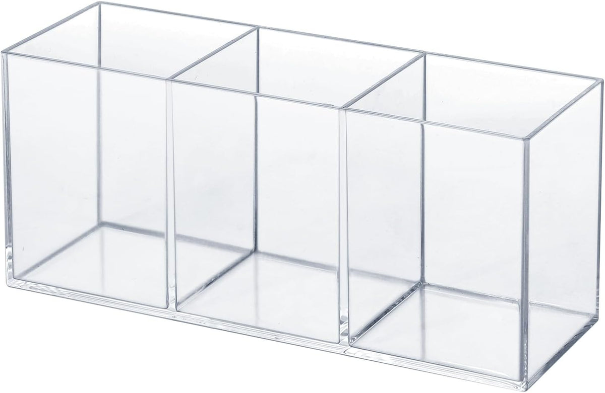 elysolpluv Clear Acrylic Silverware & Pen Organizer Caddy, Transparent Plastic Silverware Holder, Perfect for Office, Bedroom, and Bathroom Storage