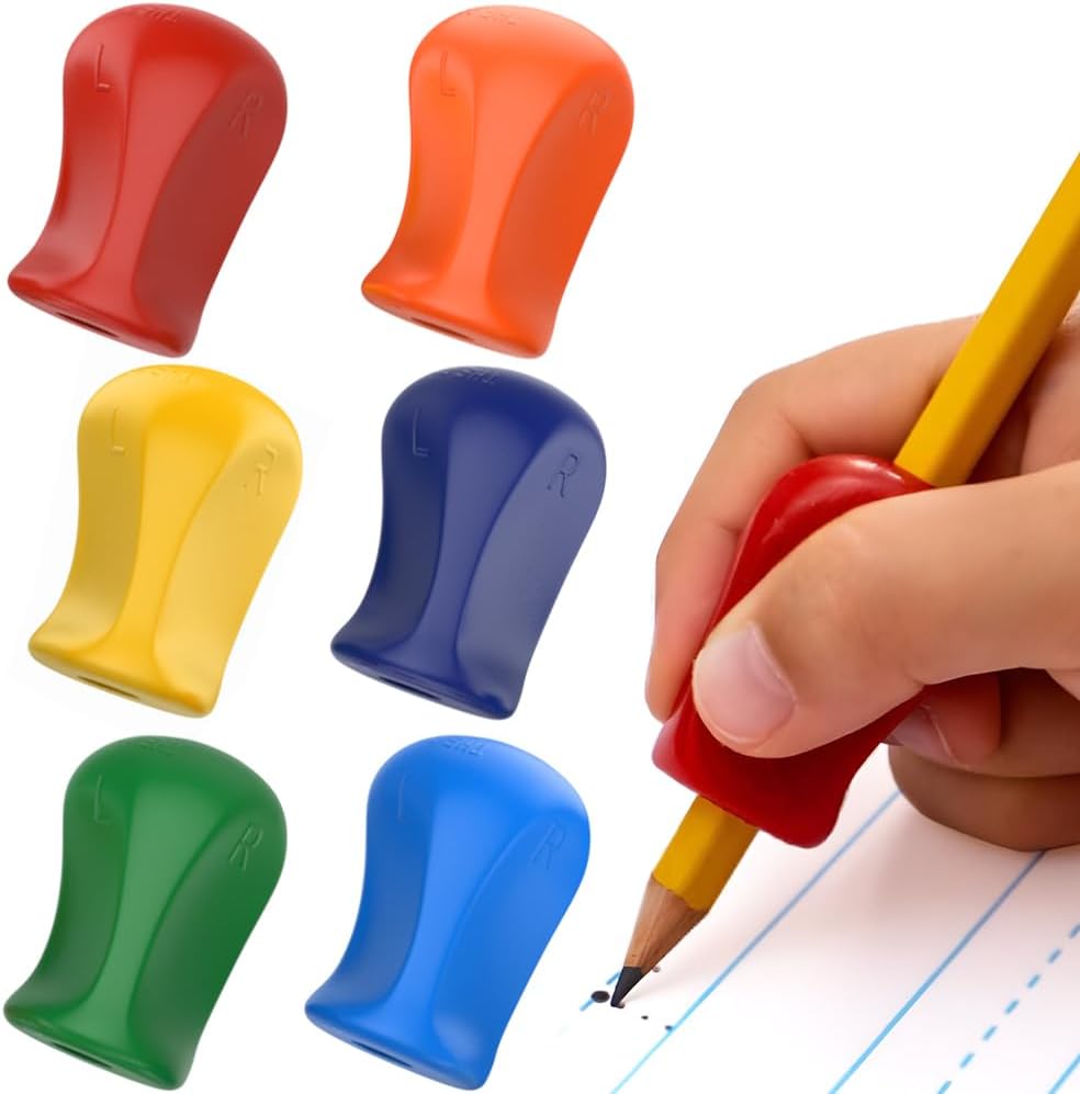 The Pencil Grip Original Pencil Grippers 6 Pcs, Improves Kids Handwriting, Ergonomic Pen Holder for Righties & Lefties, Ideal for Kids, Toddlers, Adults, Writing Tool with Finger Cushion