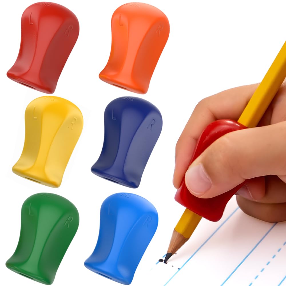 The Pencil Grip Original Pencil Grippers 6 Pcs, Improves Kids Handwriting, Ergonomic Pen Holder for Righties & Lefties, Ideal for Kids, Toddlers, Adults, Writing Tool with Finger Cushion