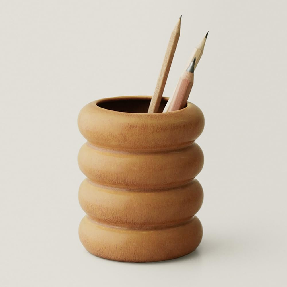 WENSHUO Ceramic Pen Holder, Pencil Holder, Cute Makeup Brush Holder, Crème