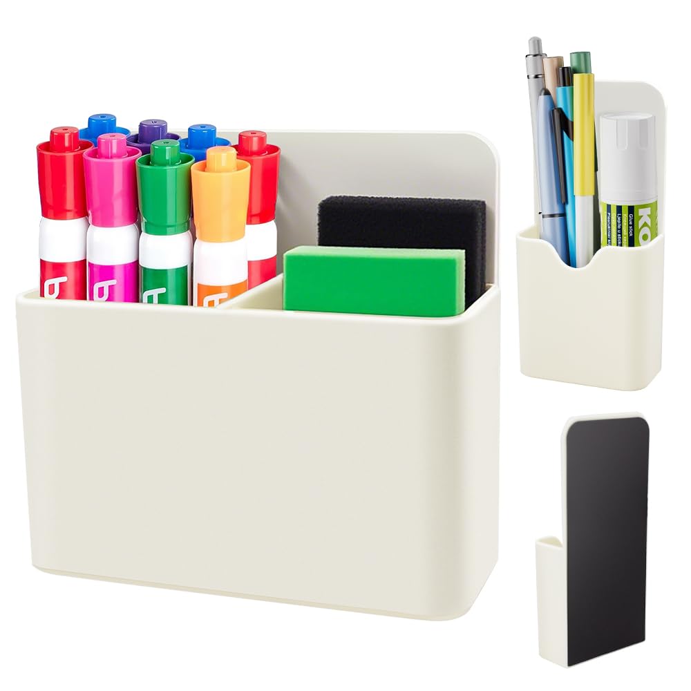 KITANIS Magnetic Pen Holder,2 Pack Magnetic Dry Erase Marker Holder with Generous Compartments,Strong Magnet Storage Marker Pen Pencil Organizer for Refrigerator,Whiteboard,Locker Accessories