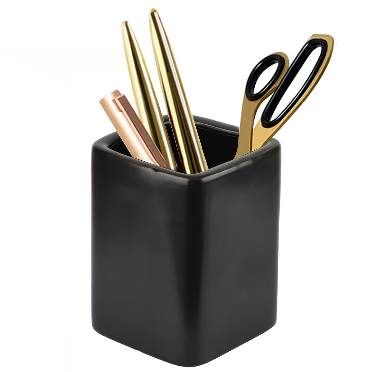 Square Ceramics Desk Pencil Holder for Men and Woman, Suitable for Offices and Homes(Black)