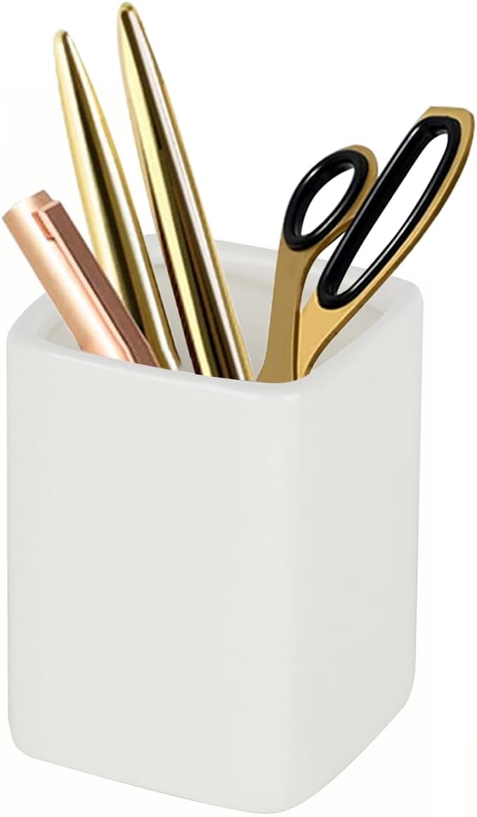 Square Ceramics Desk Pencil Holder for Men and Woman, Suitable for Offices and Homes(Black)