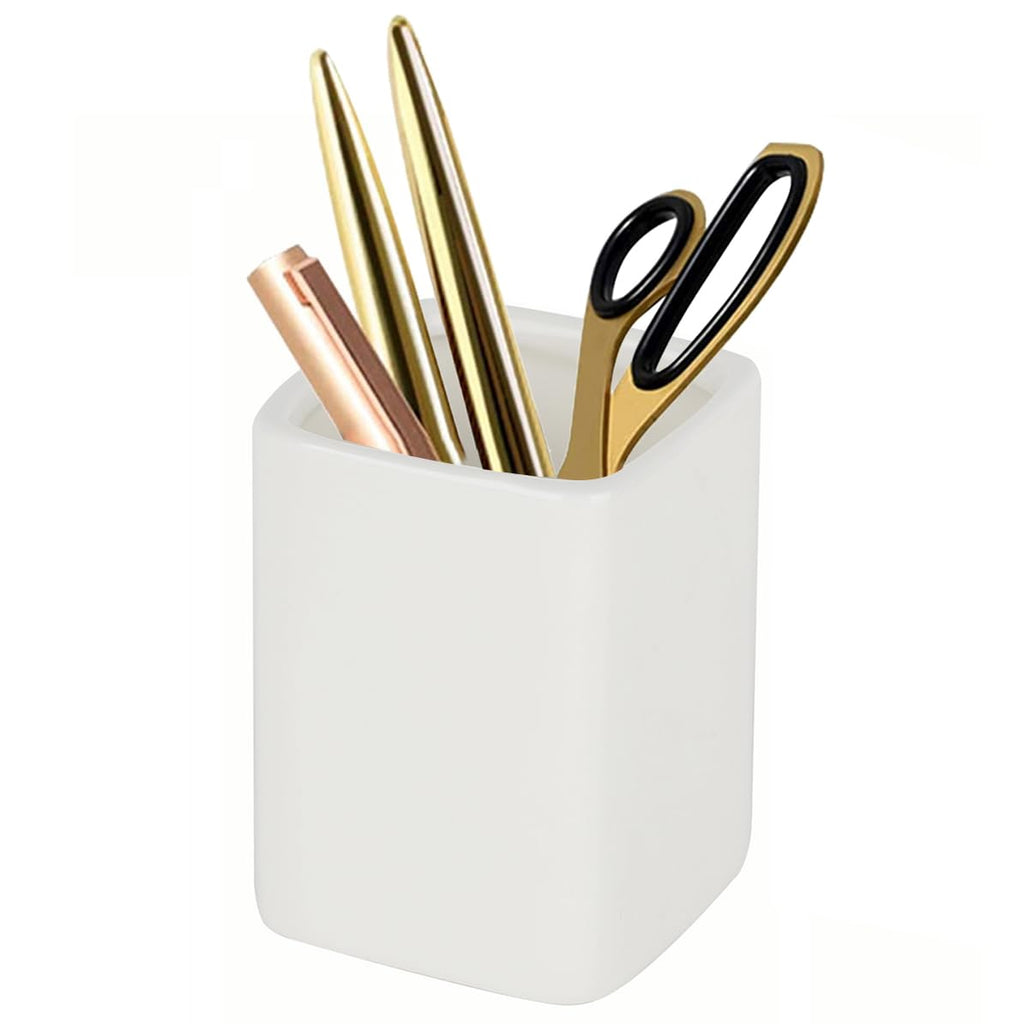 Square Ceramics Desk Pencil Holder for Men and Woman, Suitable for Offices and Homes(Black)