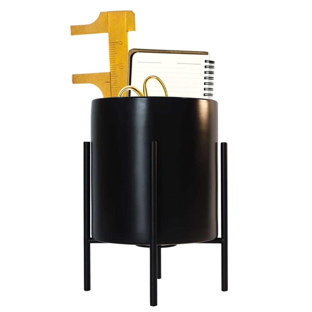 Gold pencil cup Sturdy metal frame with white ceramic pen holder For desks and kitchen appliance holders