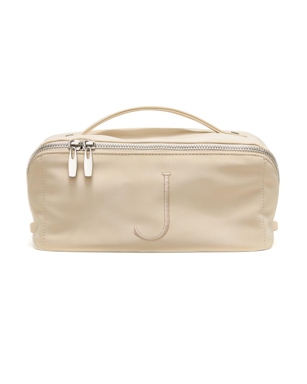 EACHY Travel Makeup Bag for Women, PU Leather Cosmetic Bag, Brown, Medium