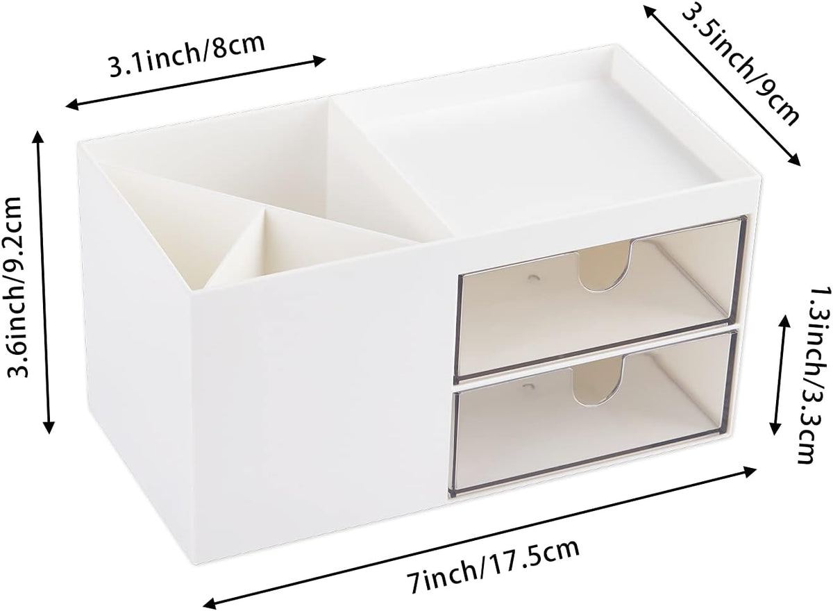LETURE Office Desk Organizer with drawer, Office Supplies and Desk Accessories, Business Card/Pen/Pencil/Mobile Phone/Stationery Holder Storage Box (White)