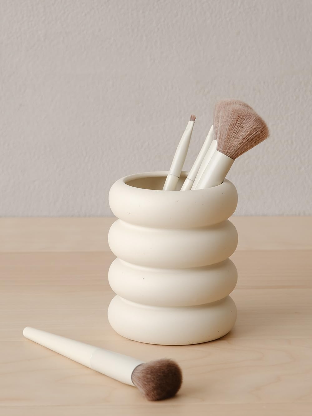 WENSHUO Ceramic Pen Holder, Pencil Holder, Cute Makeup Brush Holder, Crème