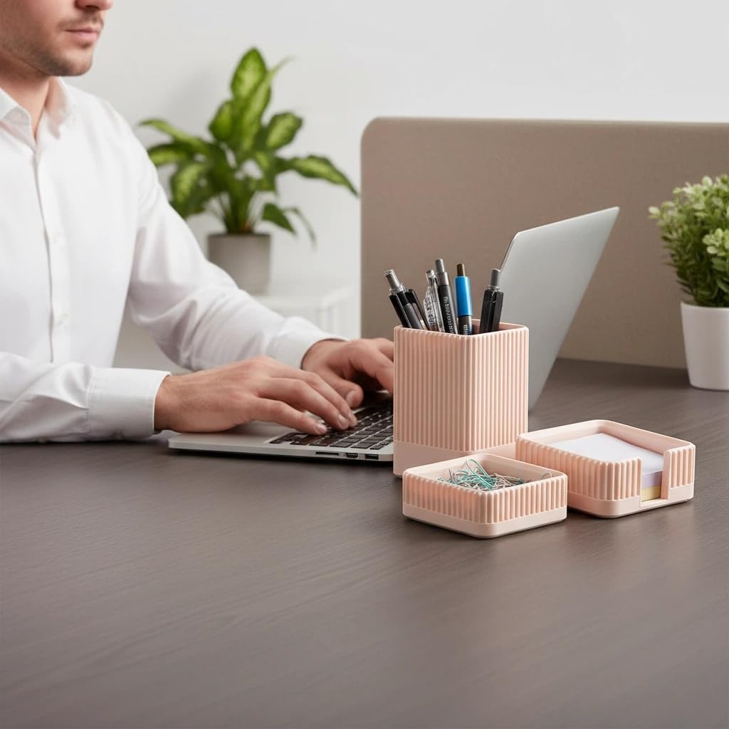Aesthetic Desk Organizer Set,3-Piece Sturdy Plastic Office Accessories