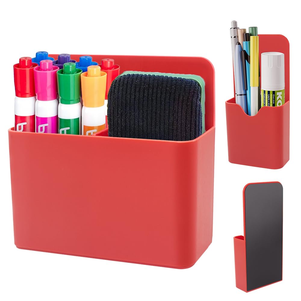 KITANIS Magnetic Pen Holder,2 Pack Magnetic Dry Erase Marker Holder with Generous Compartments,Strong Magnet Storage Marker Pen Pencil Organizer for Refrigerator,Whiteboard,Locker Accessories