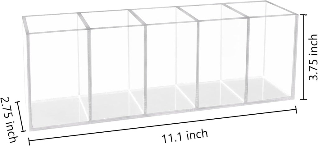 HSYMQ Acrylic Clear Pen Holder 5 Compartments Pencil Holder