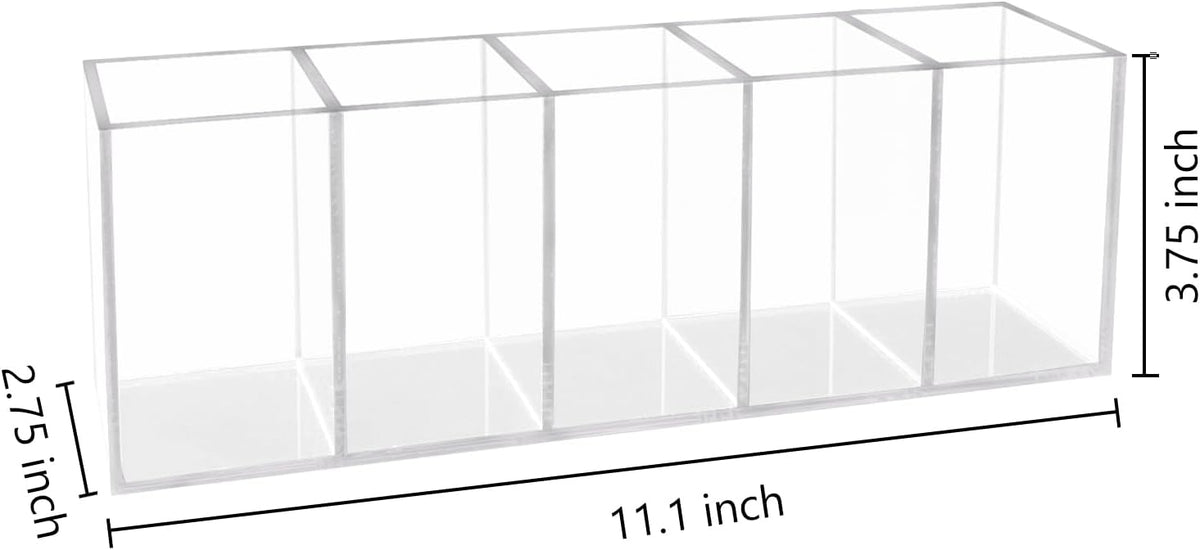 HSYMQ Acrylic Clear Pen Holder 5 Compartments Pencil Holder