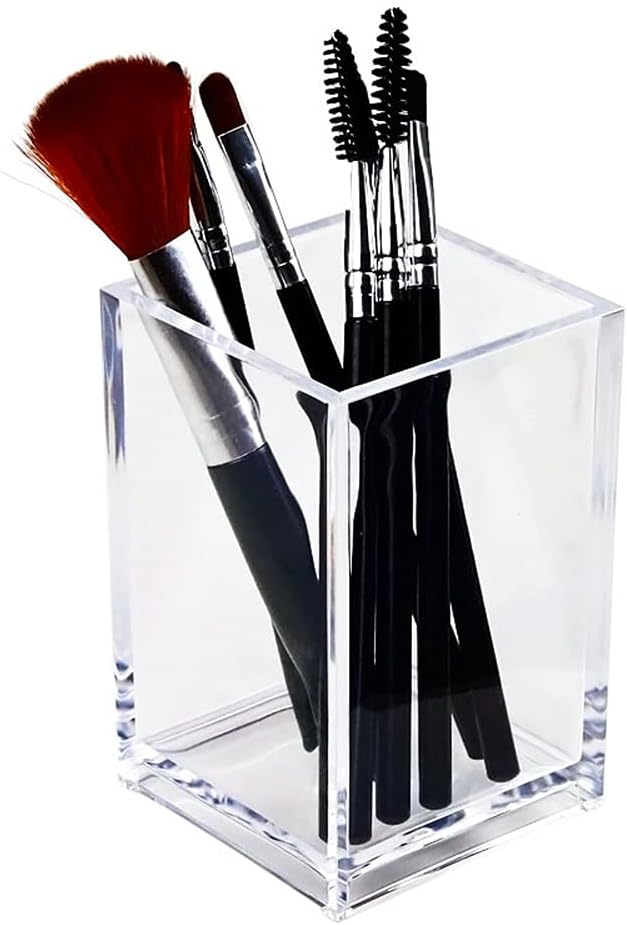 HSYMQ 2 Pack Clear Acrylic Pencil Pen Holder Cup, Makeup Brush Holder Acrylic Desk Accessories