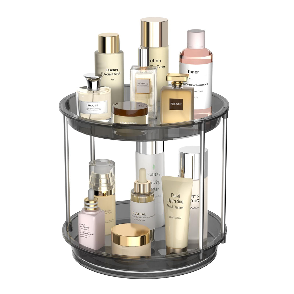360 Rotating Makeup Organizer, 2 Tier Skincare & Perfume Holder for Bathroom Counter, Clear Spinning Vanity Tray, Lazy Susan Turntable Organizer for Dresser, Kitchen Cabinet