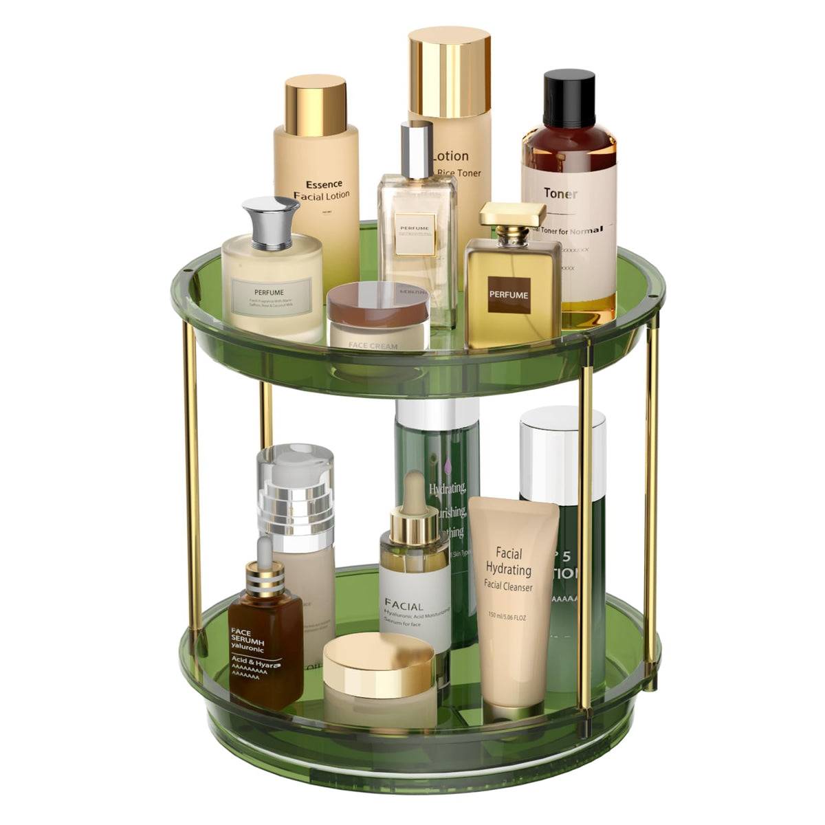 360 Rotating Makeup Organizer, 2 Tier Skincare & Perfume Holder for Bathroom Counter, Clear Spinning Vanity Tray, Lazy Susan Turntable Organizer for Dresser, Kitchen Cabinet