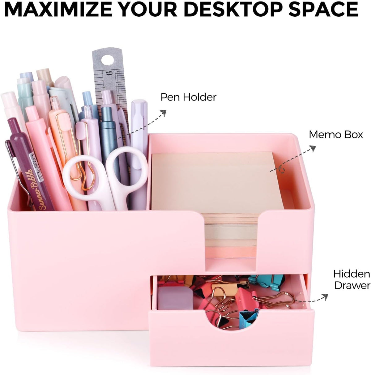 SKYDUE Small Desk Organizer with Sticky Notes Holder,Pen Holder for Desk