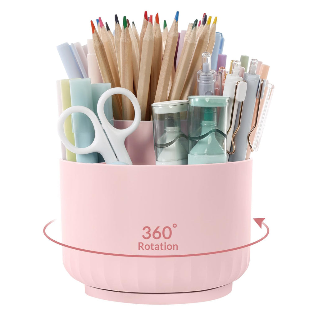 SKYDUE 360 Degree Rotating Pencil Pen Holder for Desk, Dual-Purpose Desk Organizer, Rotating Pencil Cup with 5 Slots, Office Supplies, Desk Decor for Office, School, Home