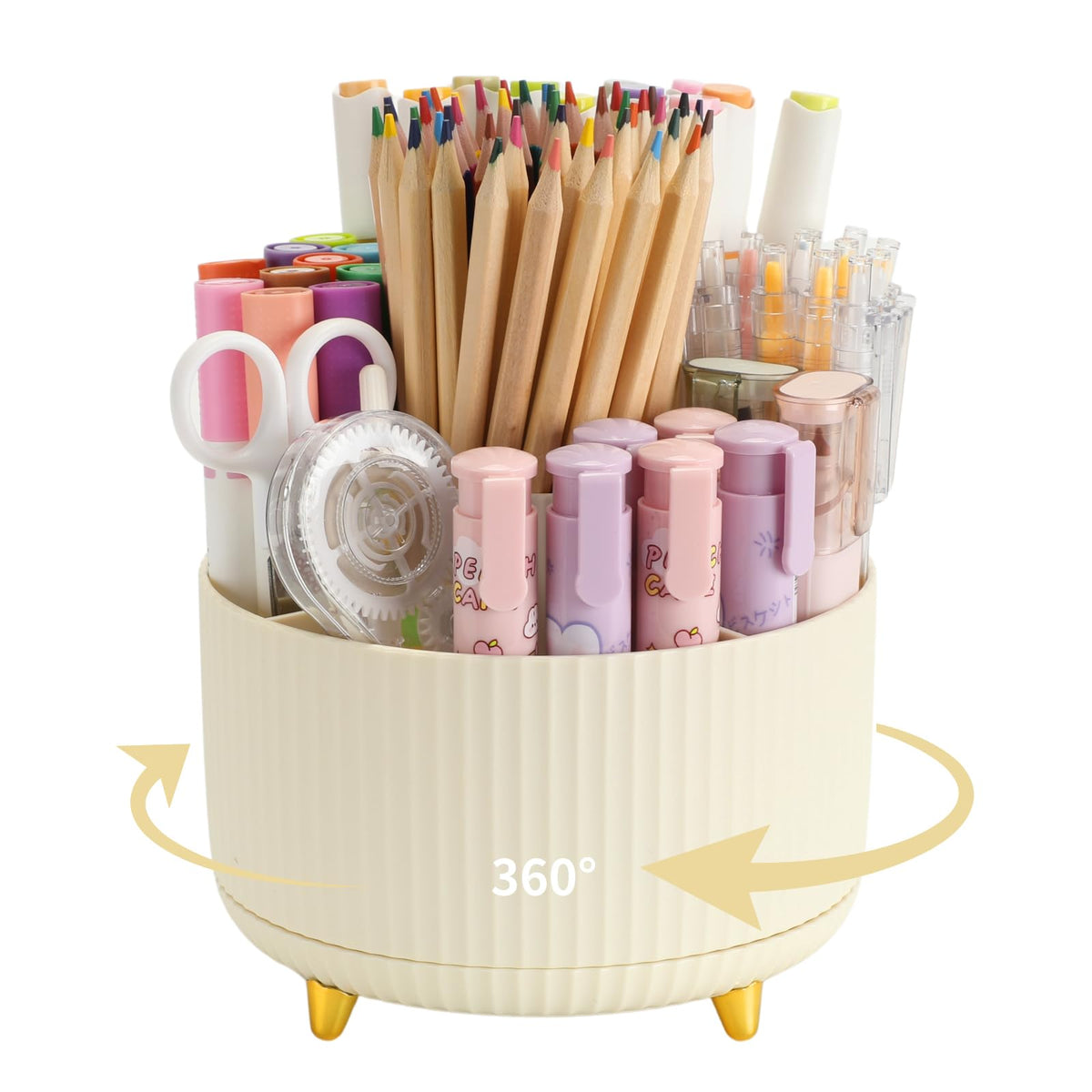 Camelmother 360°Rotating Pen&Pencil Holder For Desk With 5Slots Cute Office