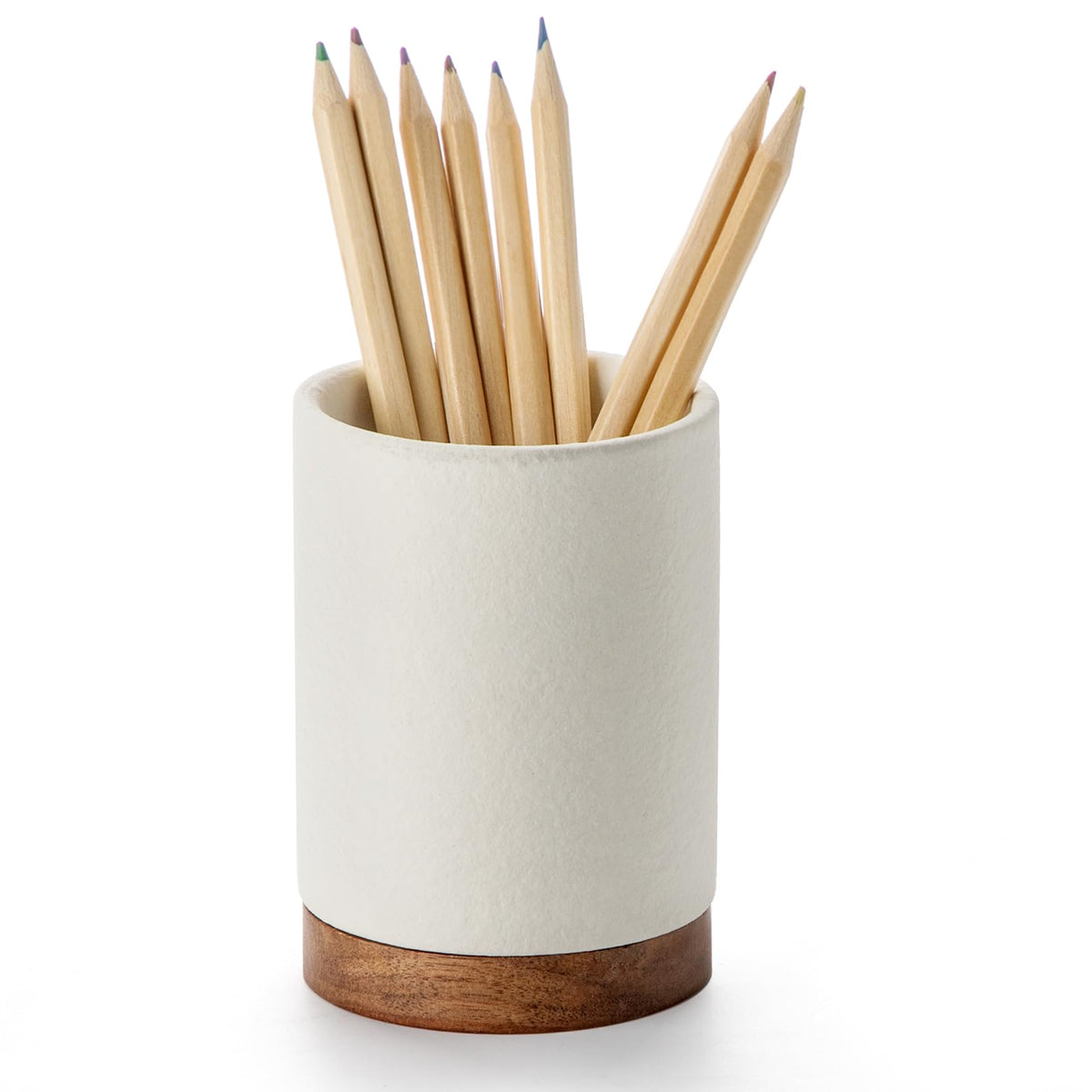 Ceramic Pen Holder for Desk, Pencil Cup, (White,Set / 1)