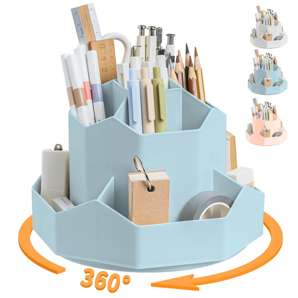 Cayxenful Pencil Pen Holder for Desk,9 Slots 360 Degree Rotating Desk Organizers,Desktop Storage Stationery Supplies Organizer, Cute Pencil Cup Pot For Office, School, Home(White)