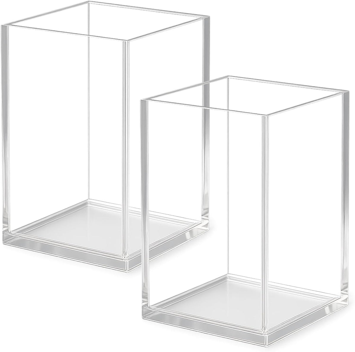 Clear Acrylic Pen Holder Cup Set of 2, Simple Modern Desktop Organizer for Stationery, Makeup Brushes, Office, Study and Home
