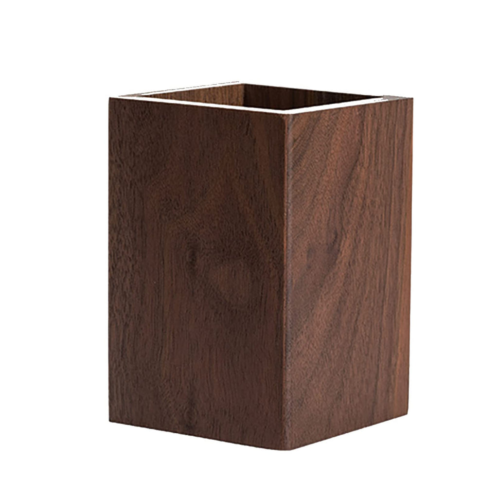 Black Walnut Wooden Pencil Box, Multiple-Use Desk Writing Stationary Organizer Wood Pen Holder Cups Office School Supplies Storage (Prismatic Shape)