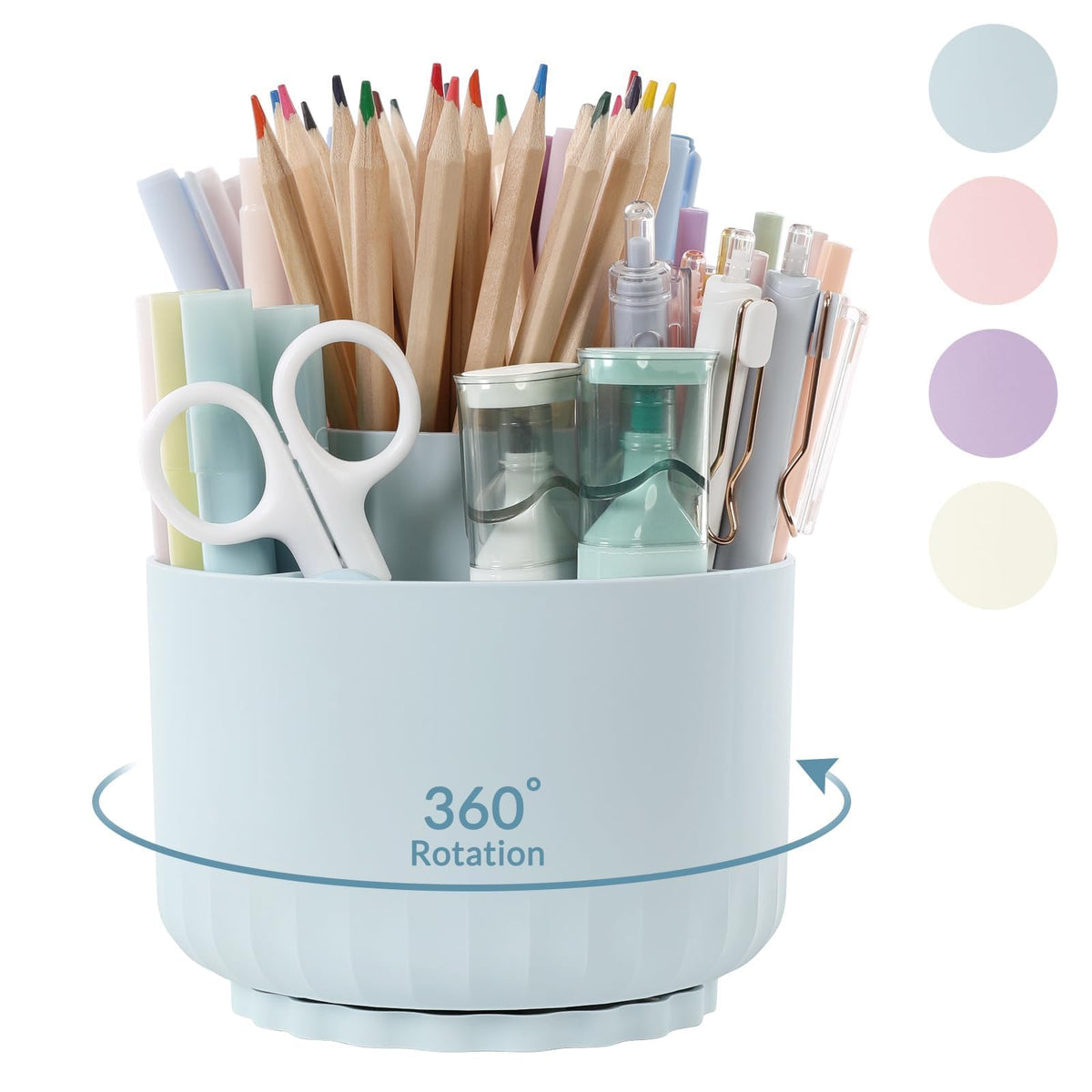 SKYDUE 360 Degree Rotating Pencil Pen Holder for Desk, Dual-Purpose Desk Organizer, Rotating Pencil Cup with 5 Slots, Office Supplies, Desk Decor for Office, School, Home