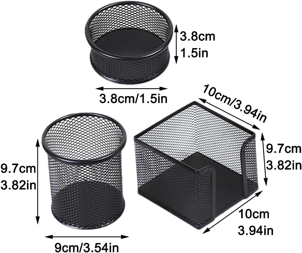 3-Piece Metal Desk Organizers Set, Mesh Pencil Holder with Sticky Note Holder and Paper Clip holder, Stationery Storage for Home, Classroom & Workplace