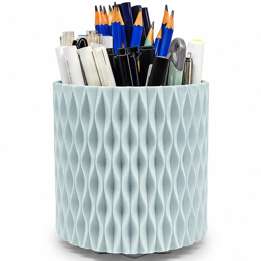 Lebenrich Rotating Pen Holder for Desk, 5 Slots Easthetic Pencil holder Desk Organizer Supplies and Accessories for Women Girls, Pencil Cup for Office Home Art Supply, White