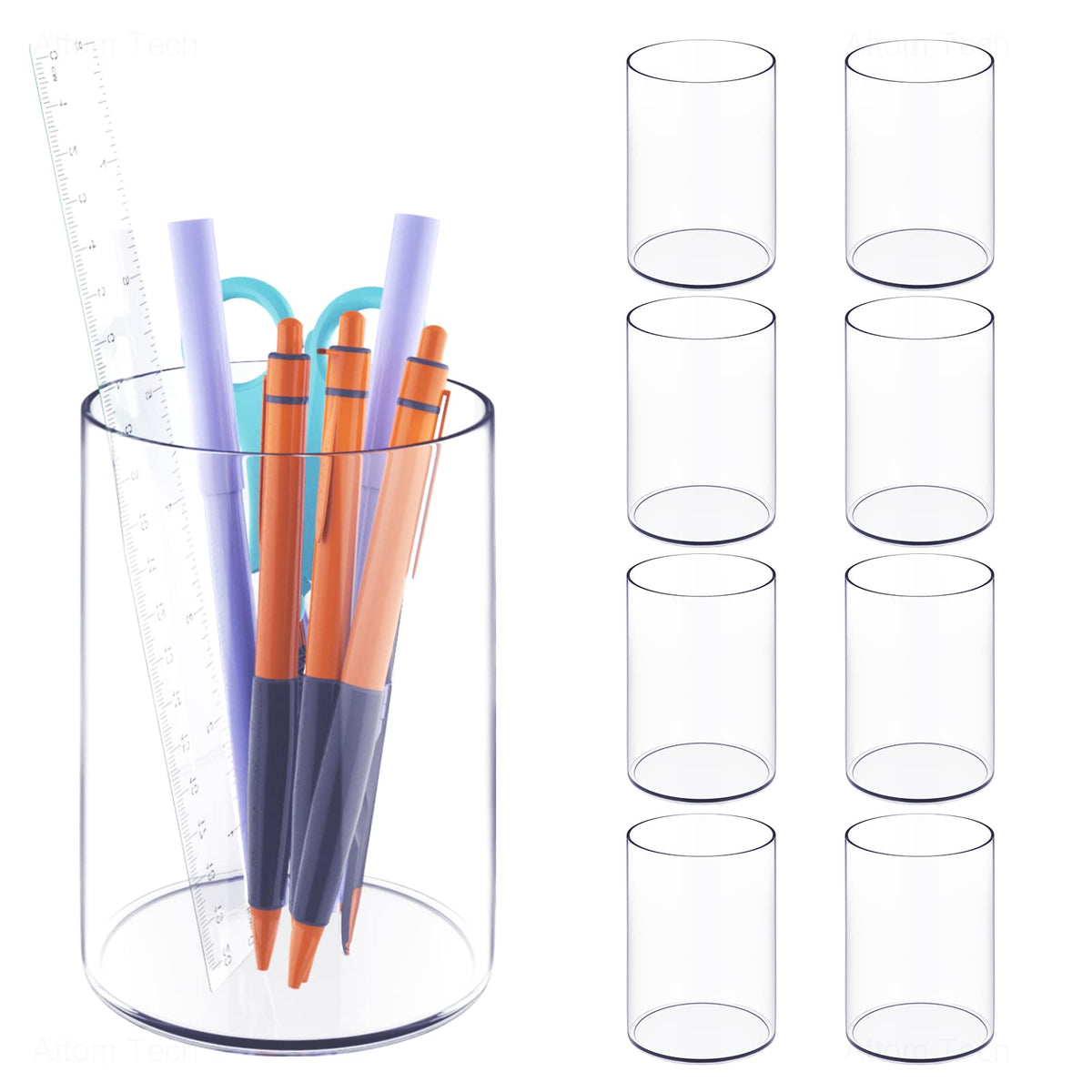 3 Pcs Stylish Clear Acrylic Desk Organizer Pen and Pencil Holders