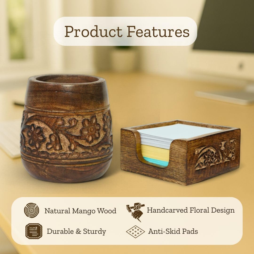 Mie Creations Set of 2 Pen, Sticky Note Holder for Office Desk Organizer