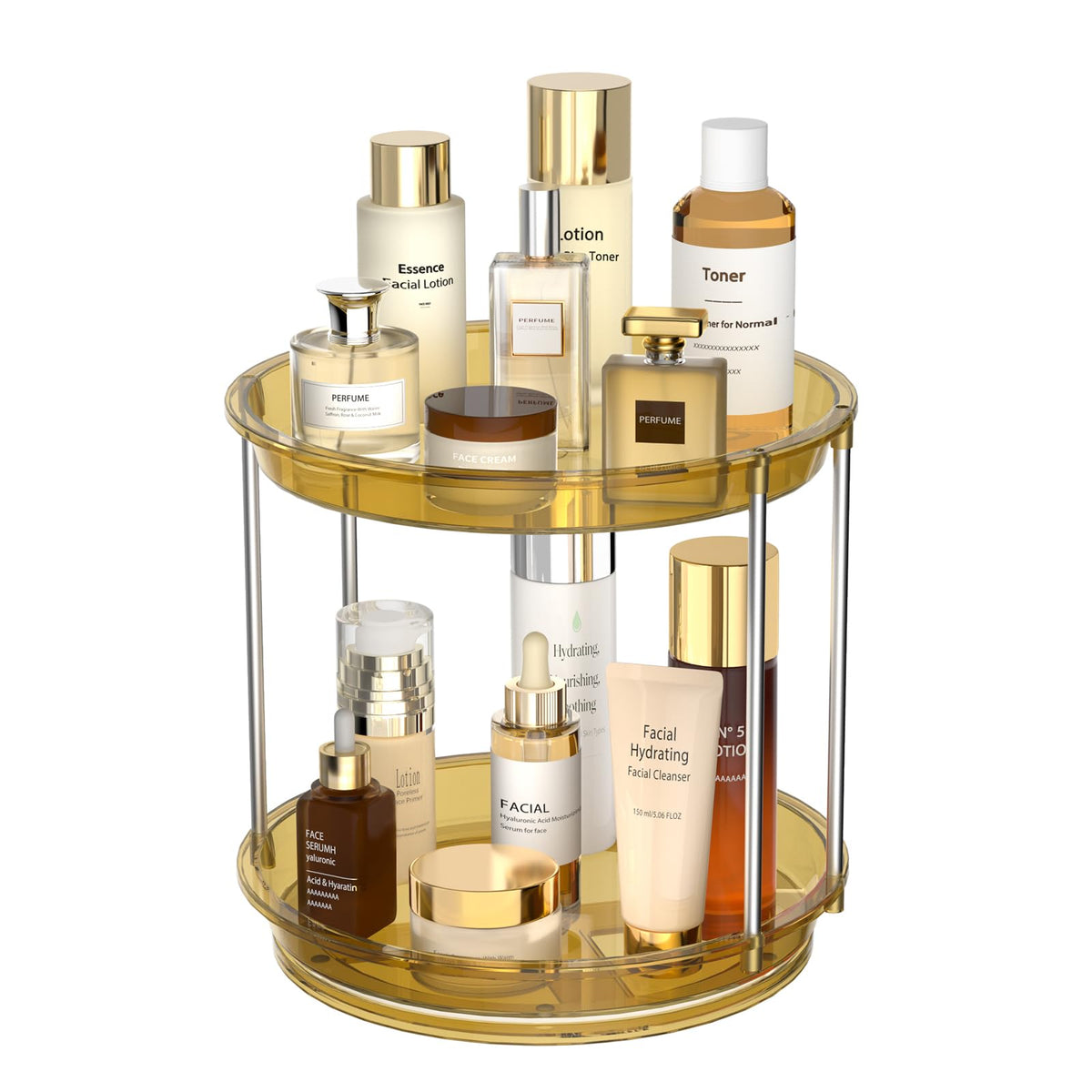 360 Rotating Makeup Organizer, 2 Tier Skincare & Perfume Holder for Bathroom Counter, Clear Spinning Vanity Tray, Lazy Susan Turntable Organizer for Dresser, Kitchen Cabinet
