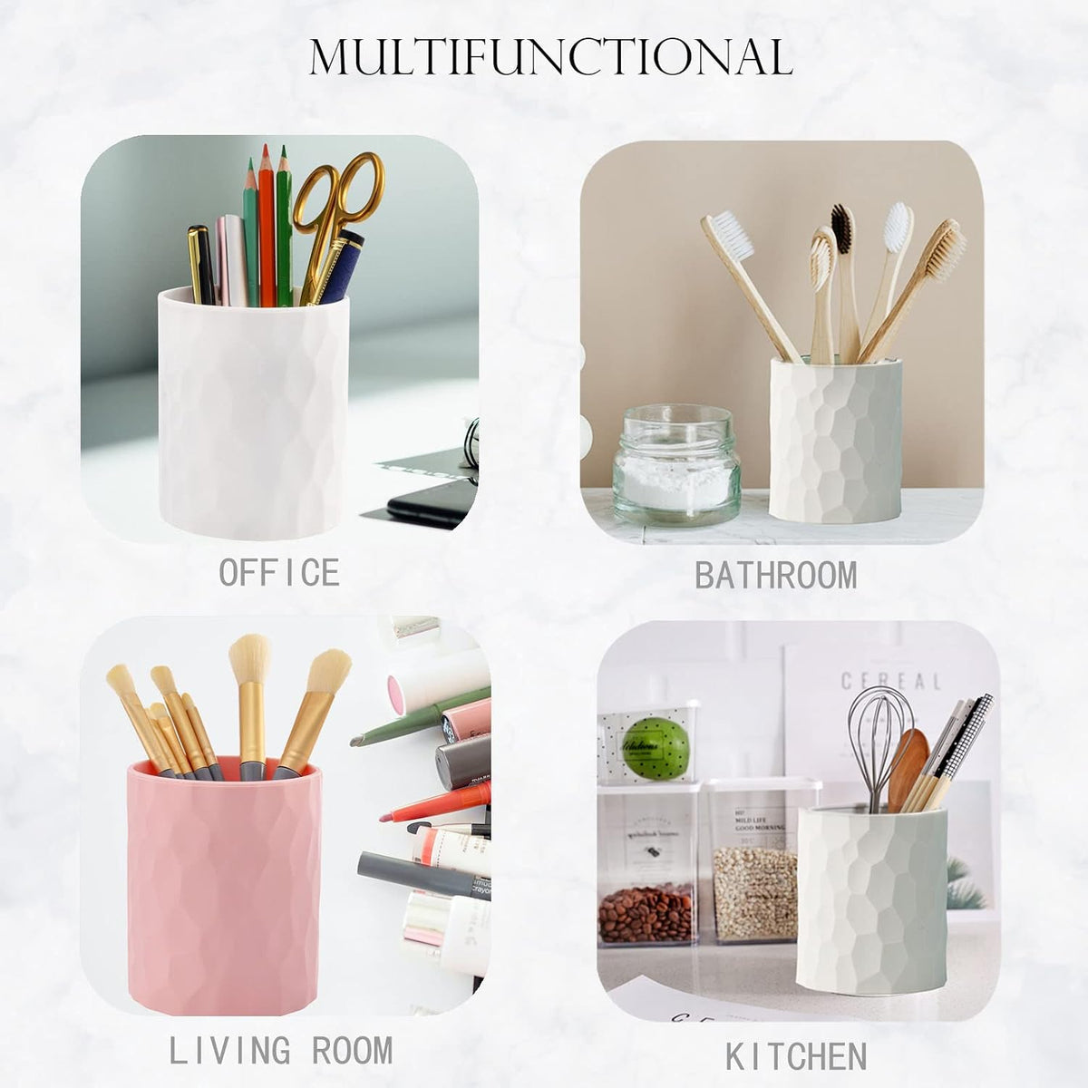 minimaliving Pen Holder,Nordic Style Silicone Waterproof Pencil Holder for Desk Simple&Modern Minimalist Makeup Organizer Multifunctional Office Supplies for Home,Kids and School(Beige)
