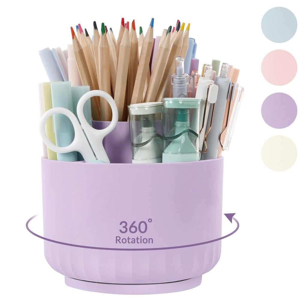 SKYDUE 360 Degree Rotating Pencil Pen Holder for Desk, Dual-Purpose Desk Organizer, Rotating Pencil Cup with 5 Slots, Office Supplies, Desk Decor for Office, School, Home