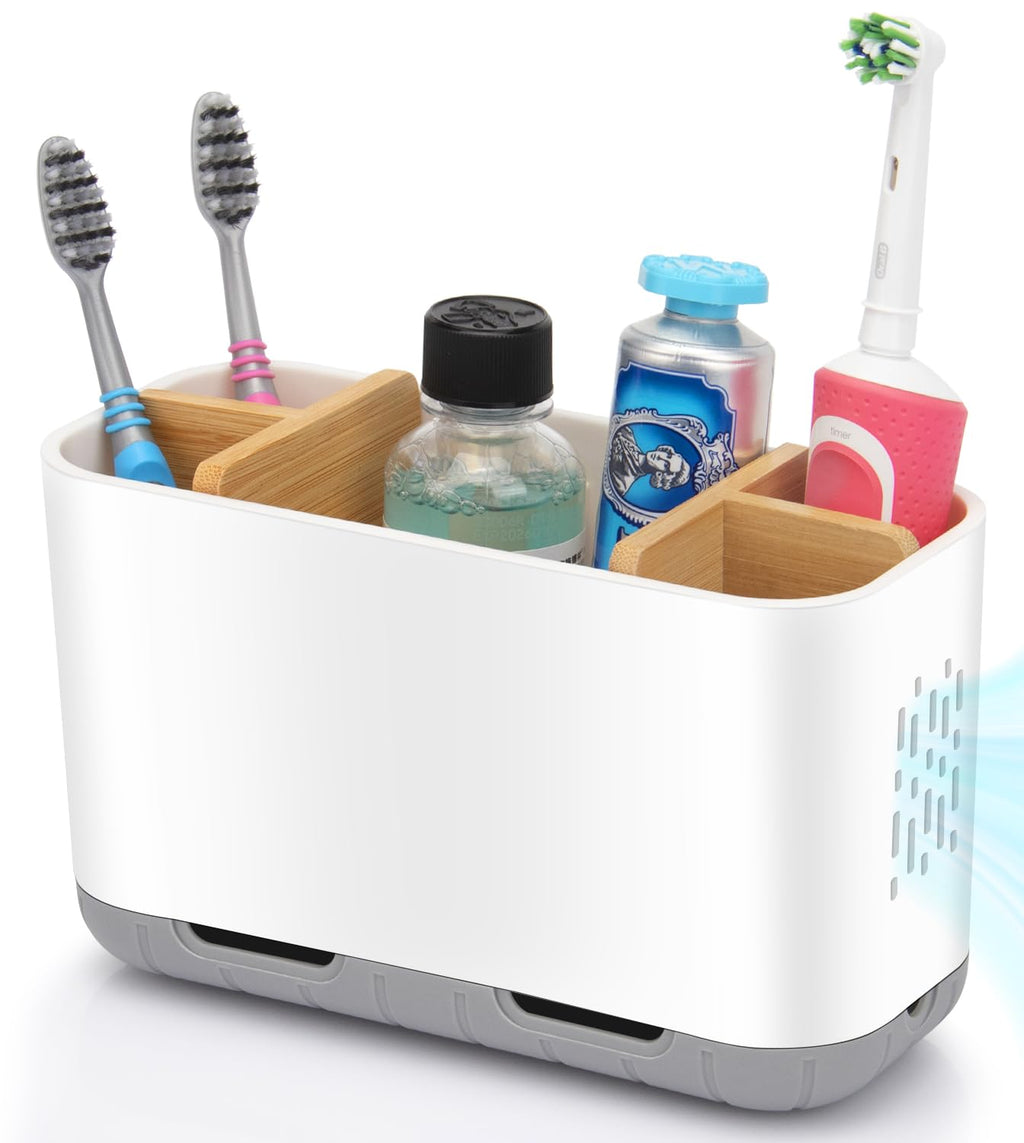 GFWARE Toothbrush Holders for Bathrooms, 5 Slots Bamboo Toothbrush Holder Kids Electric Toothbrush Holder and Toothpaste Holder for Bathroom Countertop Accessories Storage, Marble Toothbrush Organizer