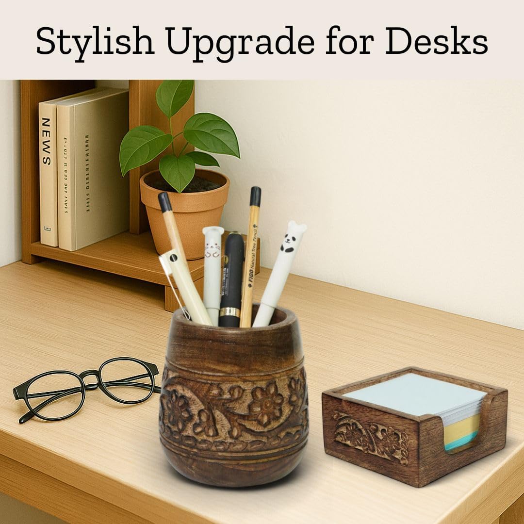 Mie Creations Set of 2 Pen, Sticky Note Holder for Office Desk Organizer