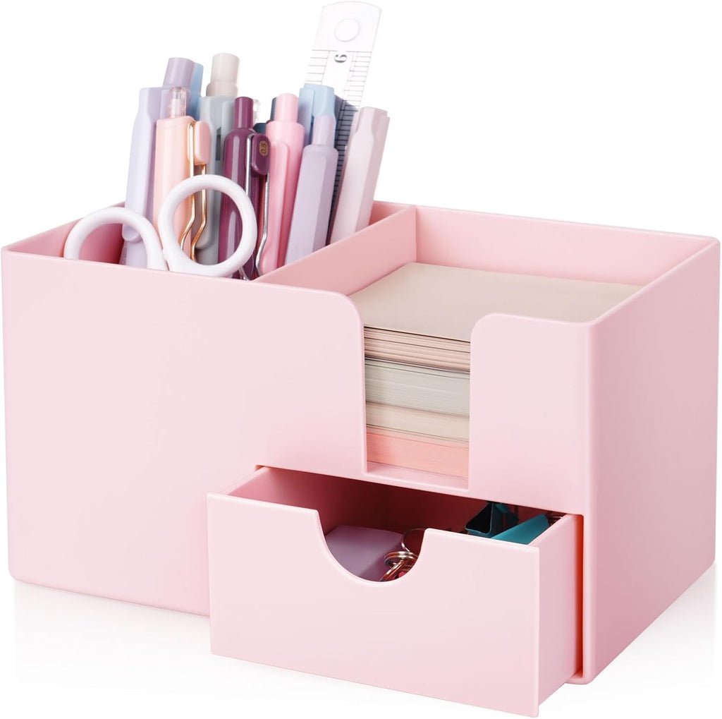 SKYDUE Small Desk Organizer with Sticky Notes Holder,Pen Holder for Desk