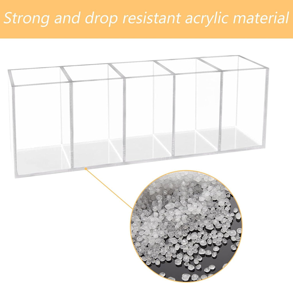 HSYMQ Acrylic Clear Pen Holder 5 Compartments Pencil Holder