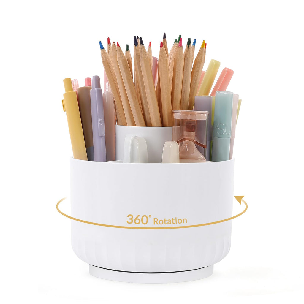 SKYDUE 360 Degree Rotating Pencil Pen Holder for Desk, Dual-Purpose Desk Organizer, Rotating Pencil Cup with 5 Slots, Office Supplies, Desk Decor for Office, School, Home