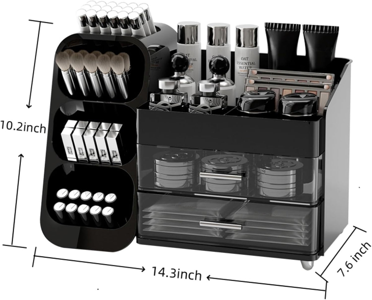 Makeup Organizer with Drawers, Large Capacity Countertop Organizers for Vanity,Bathroom and Bedroom Desk Cosmetics Organizer,Easy To Storage Skincare,Brushes,Lotions,Lipstick (Black)