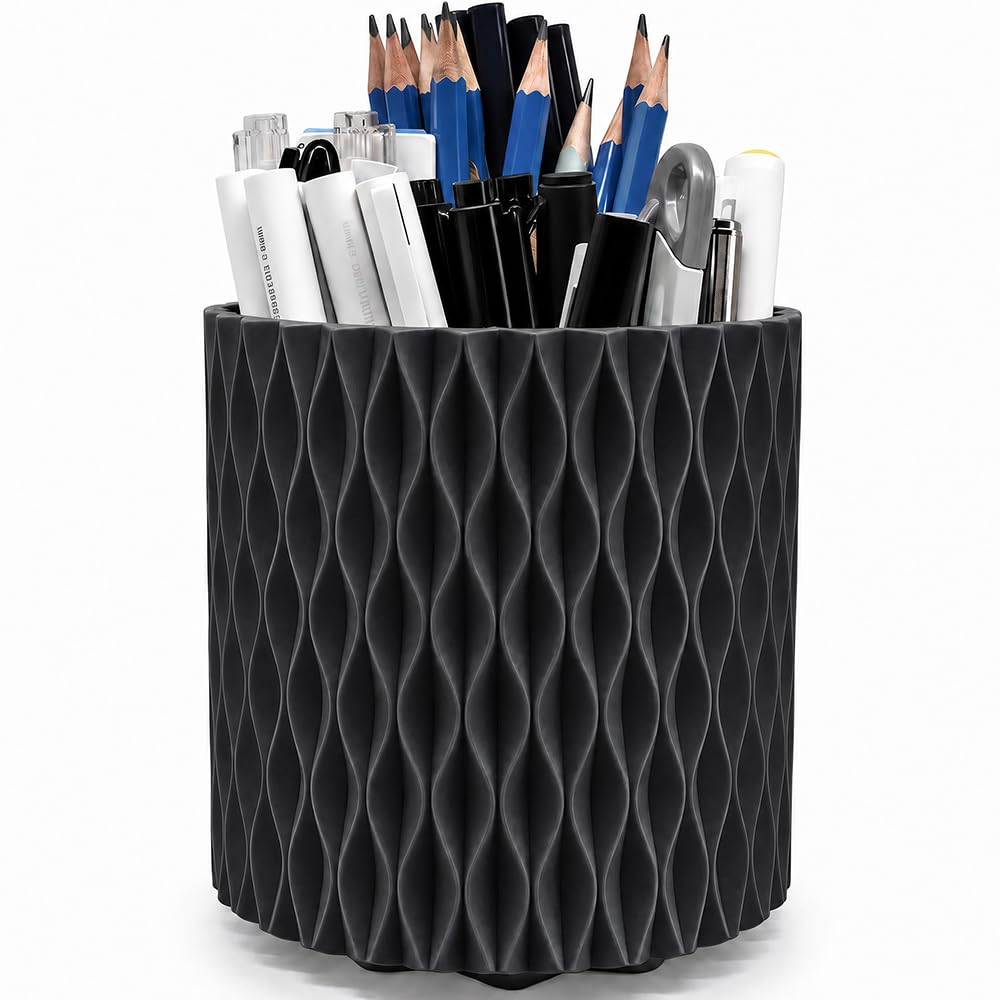 Lebenrich Rotating Pen Holder for Desk, 5 Slots Easthetic Pencil holder Desk Organizer Supplies and Accessories for Women Girls, Pencil Cup for Office Home Art Supply, White