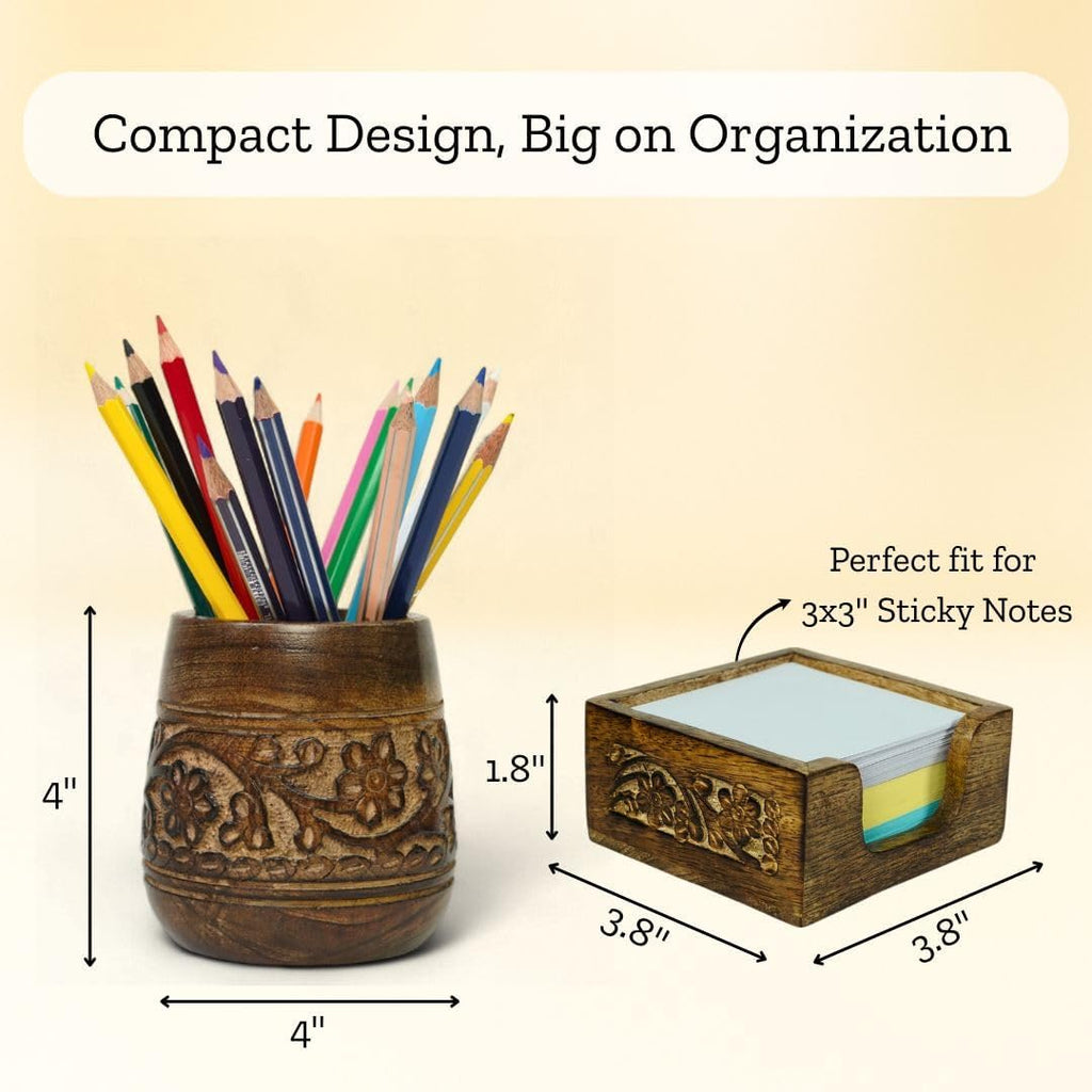 Mie Creations Set of 2 Pen, Sticky Note Holder for Office Desk Organizer