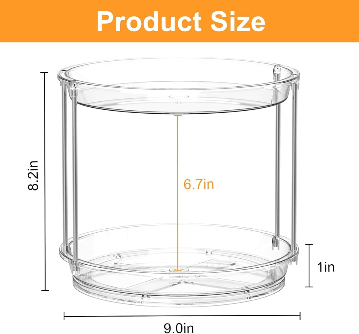 360 Rotating Makeup Organizer, 2 Tier Skincare & Perfume Holder for Bathroom Counter, Clear Spinning Vanity Tray, Lazy Susan Turntable Organizer for Dresser, Kitchen Cabinet