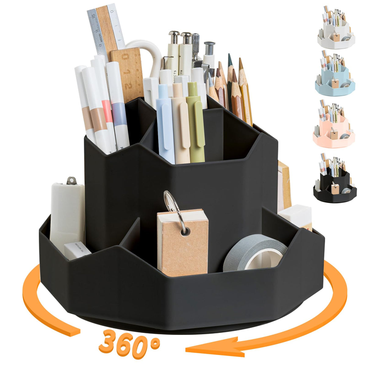 Cayxenful Pencil Pen Holder for Desk,9 Slots 360 Degree Rotating Desk Organizers,Desktop Storage Stationery Supplies Organizer, Cute Pencil Cup Pot For Office, School, Home(White)
