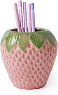 Sixbaole Pink Strawberry Ceramic Pencil Holder for Desk, Cute Office Decor