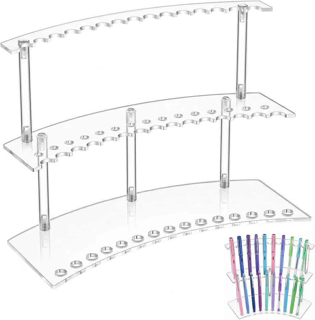 2-Tier Acrylic Pen Display Stand 30 Slot Pen Holder Organizer for Pens Makeup Brushes Art Supplies