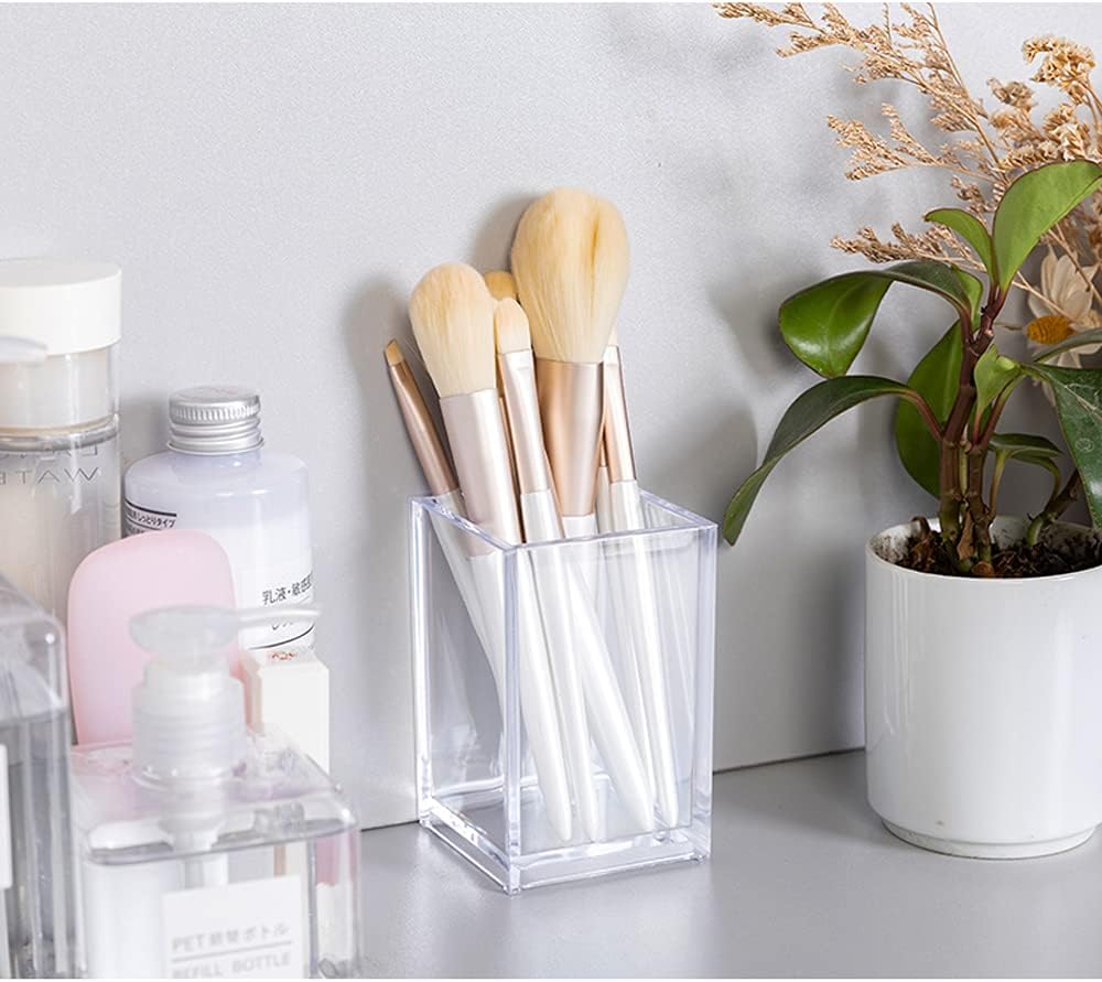 HSYMQ Clear Acrylic Pencil Pen Holder Cup, Clear Makeup Brush Holder, Acrylic Desk Accessories, Stationery Organizer for Office Desk Accessory