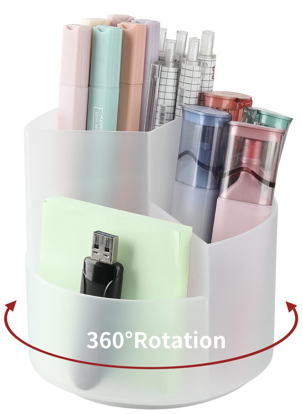 Desk Pencil Pen Holder, 3 Slots 360-Degree Spinning Organizers, Desktop Storage Stationery Supplies, Cute Cup Pot for Office, School, Art Supply, Kids - White